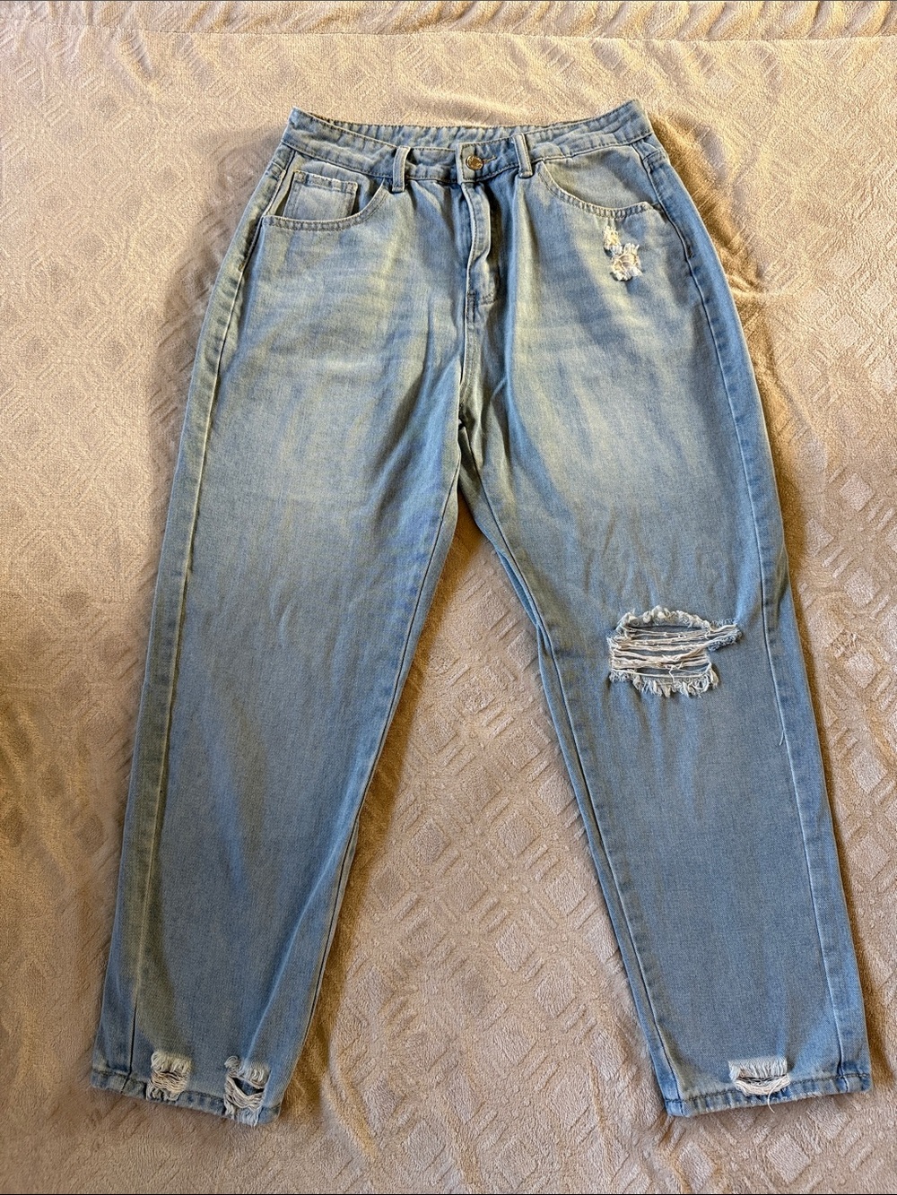 SHEIN Light Blue Distressed Boyfriend Jeans